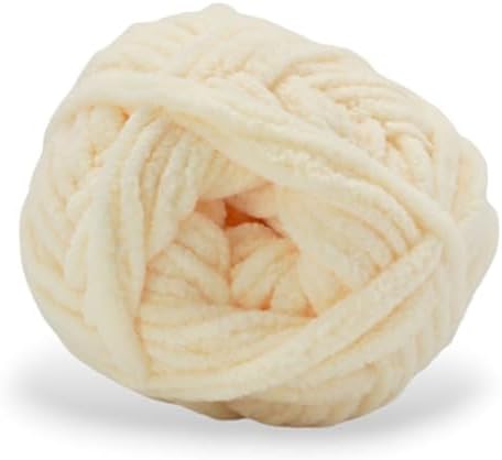 Size 6 Chenille Yarn 50g/32yds, 100% Polyester, Never Compressed to Keep Yarn Fluffy, 1 Pack, Each Skein - 1.76oz/50g, 32yds/35m, for Crocheting and Amigurumi, Cream White, Color 19