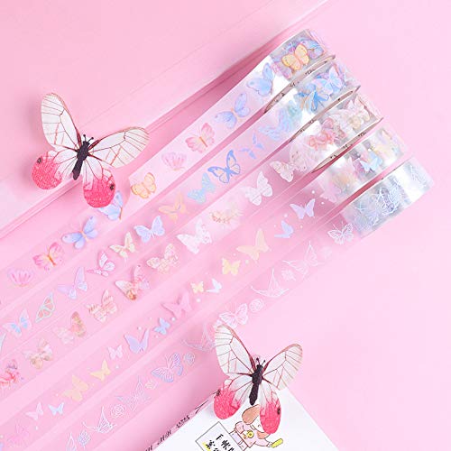 10 Rolls Waterproof Plastic Tape Cute 15mm Wide Self-Adhesive Tape Butterfly and Fruits Pattern Masking Clear Printed Sticker Lovely Gift for Scrapbook, Bullet Journal, Planner, Arts & Crafts-65.6 Ft