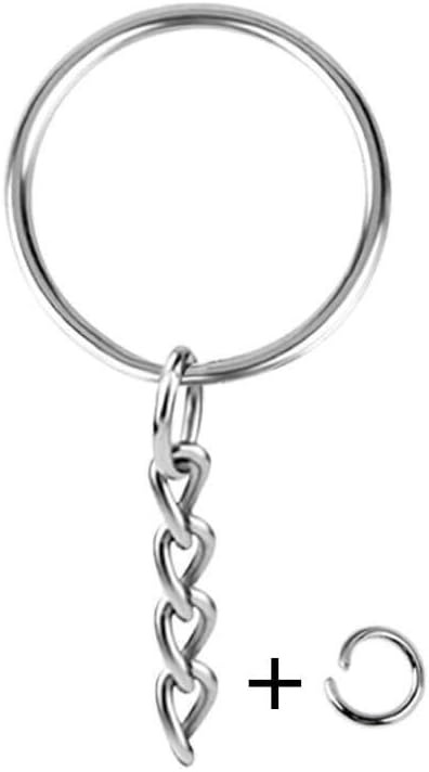 KINGFOREST 100PCS Split Key Ring Kit with Chains & Jump Rings - 1 Inch Silver Nickel Bulk Jewelry Making Supplies for DIY Keychains, Charms, Crafts