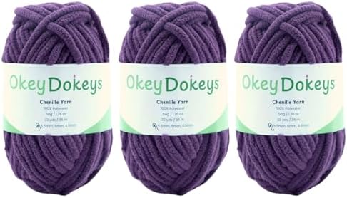 Size 6 Chenille Yarn 150g/96yds, 100% Polyester, Never Compressed to Keep Yarn Fluffy, 3 Packs, Each Skein - 1.76oz/50g, 32yds/35m, for Crocheting and Amigurumi, Grape Purple, Color 26