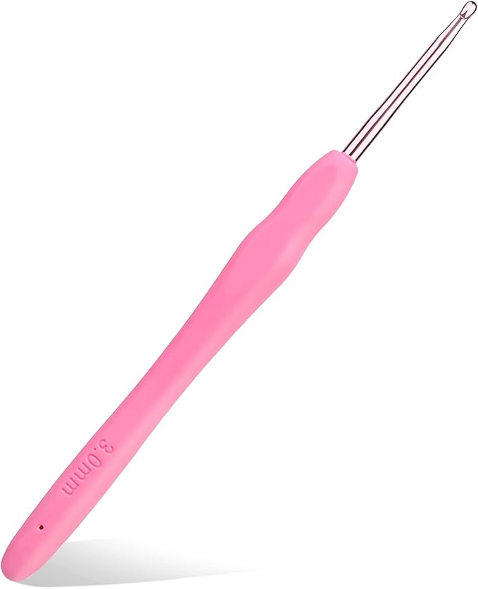 3 mm Crochet Hook, Aluminum Soft Grip Rubber Handle Needles, Ergonomic Crochet Needle for Handmade DIY Knitting Crochet