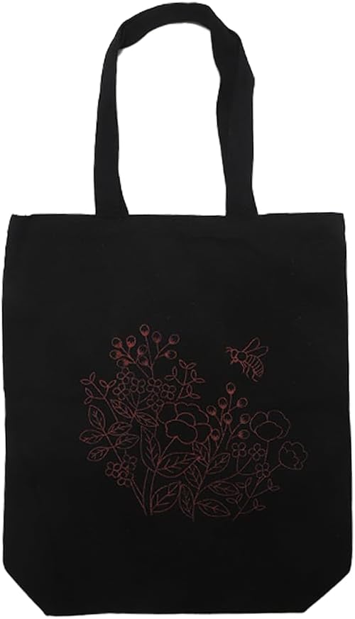VWV-Whizzing Embroidery Canvas Tote Bag DIY Kit for Beginners, Complete with Pattern, Hoops, Color Threads, Tools & Detailed Instructions for Adults (13X15(in) Black-Bee)