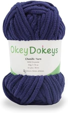 Size 6 Chenille Yarn 50g/32yds, 100% Polyester, Never Compressed to Keep Yarn Fluffy, 1 Pack, Each Skein - 1.76oz/50g, 32yds/35m, for Crocheting and Amigurumi, Bright Navy, Color 11