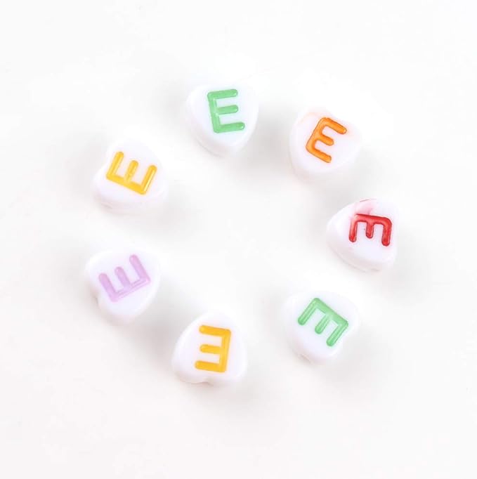 Song Xi 1200pcs White Heart Acrylic Alphabet Beads - Colorful Letter Beads 4x7mm for Bracelets and Jewelry Making