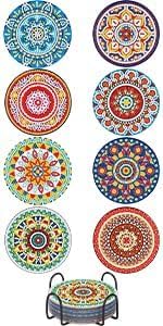 UPINS 8Pcs Mandala Diamond Art Painting Art Coasters Kits with Holder, Diamond Art Non Slip Coaster Kits DIY with Holder Crafts for Adults Diamond Art Painting Kits Supplies for Christmas Gift