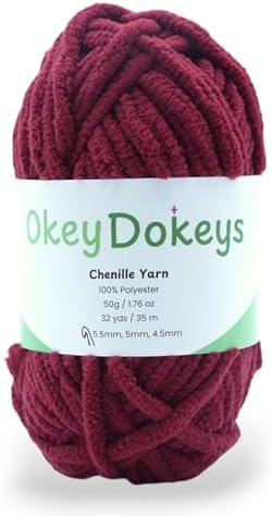 Size 6 Chenille Yarn 50g/32yds, 100% Polyester, Never Compressed to Keep Yarn Fluffy, 1 Pack, Each Skein - 1.76oz/50g, 32yds/35m, for Crocheting and Amigurumi, Maroon Red, Color 21