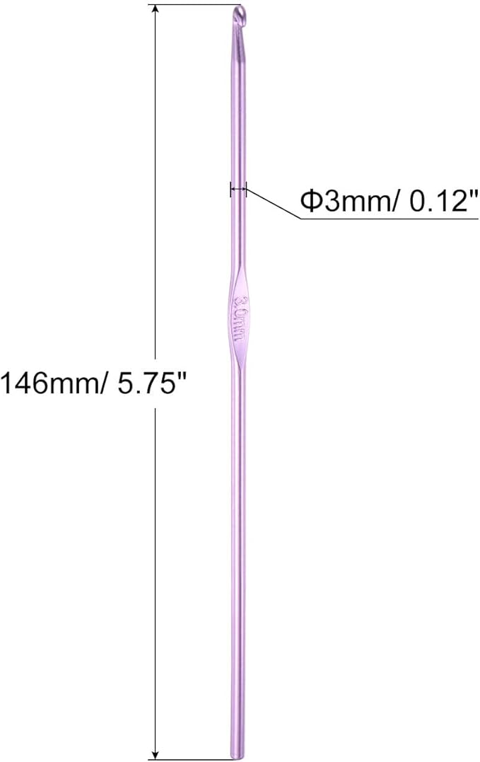 uxcell Aluminum Crochet Hook 3mm Knitting Needles for DIY Craft Yarn Purple 10Pcs