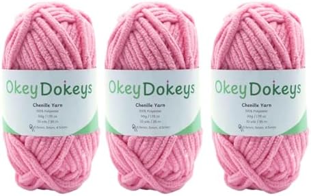 Size 6 Chenille Yarn 150g/96yds, 100% Polyester, Never Compressed to Keep Yarn Fluffy, 3 Packs, Each Skein - 1.76oz/50g, 32yds/35m, for Crocheting and Amigurumi, Sweet Pink, Color 25