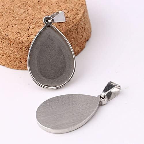 SHUNAE 10pcs Stainless Steel 18x25mm Teardrop Bezel Pendant Trays DIY Cameo Base Blanks for Necklace Making