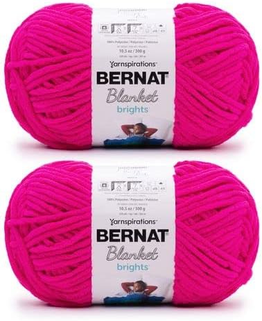 Bernat Blanket Brights 300g Bright Pink Yarn - 2 Pack of 300g/10.5oz - Polyester - 6 Super Bulky - Knitting/Crochet
