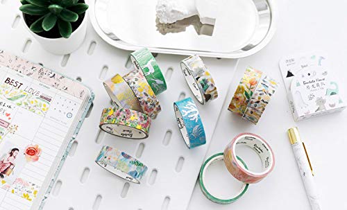 YUBBAEX Silver Washi Tape IG Style Laser Foil Masking Tape Set Decorative for Arts, DIY Crafts, Journal Supplies, Planners, Scrapbook, Card/Gift Wrapping -4 Rolls x 15mm- (Watercolor Laser)