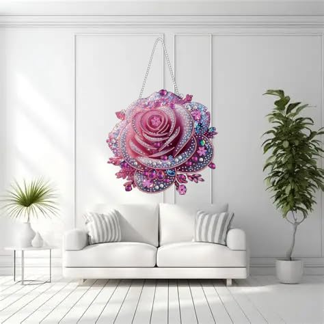 STGLCR Hanging Rose Diamond Art Kits for Adults - Flower Acrylic Board Double Sided Pattern Diamond Painting Suncatcher Pendant Floral, Crystal Art for Home Wall or Window Decoration Handmade Gift