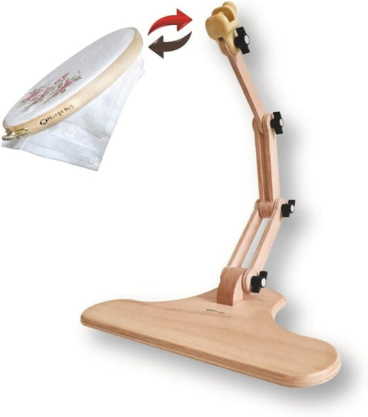 nurge adjustable embroidery table stand, cross stitch hoop stand, embroidery hoop holder. hand polished natural wood (190-4 embroidery stand)
