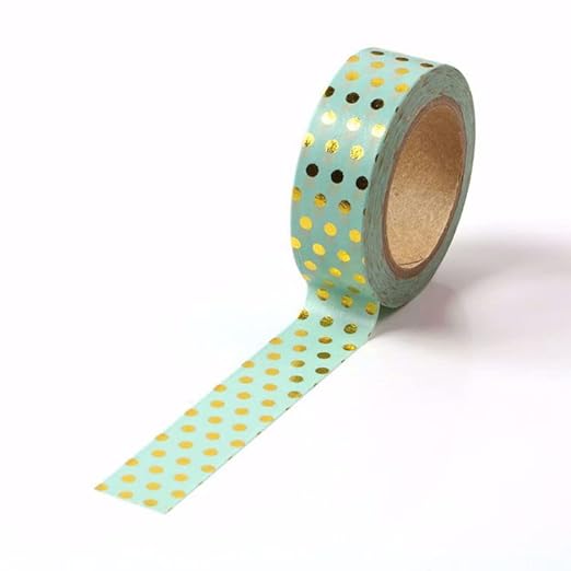 CIAIJE Green Foil Dots Washi Tape, 5/8" x 393 Inches (15mm x 10M), Craft Supplies for Scrapbooking & DIY Decorative Projects