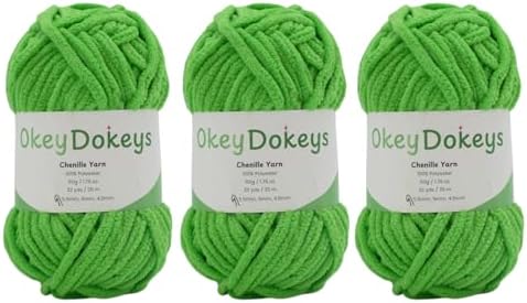 Size 6 Chenille Yarn 150g/96yds, 100% Polyester, Never Compressed to Keep Yarn Fluffy, 3 Packs, Each Skein - 1.76oz/50g, 32yds/35m, for Crocheting and Amigurumi, Minty Green, Color 5