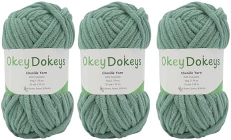 Size 6 Chenille Yarn 150g/96yds, 100% Polyester, Never Compressed to Keep Yarn Fluffy, 3 Packs, Each Skein - 1.76oz/50g, 32yds/35m, for Crocheting and Amigurumi, Sage Green, Color 6