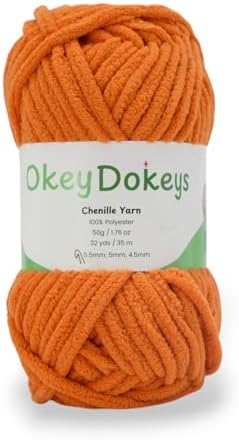 Size 6 Chenille Yarn 50g/32yds, 100% Polyester, Never Compressed to Keep Yarn Fluffy, 1 Pack, Each Skein - 1.76oz/50g, 32yds/35m, for Crocheting and Amigurumi, Pumpkin Orange, Color 9