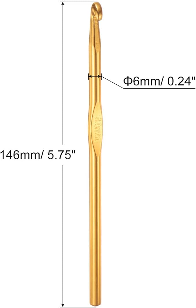 uxcell Aluminum Crochet Hook 6mm US Size J (Size 10) Knitting Needles for DIY Craft Yarn Gold Tone 10Pcs