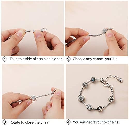 Hicarer 20 Pcs Chain Bracelet for Jewelry Making Women DIY Adjustable Snake Charm Bracelet with Heart Shape Extender Chain(Silver)