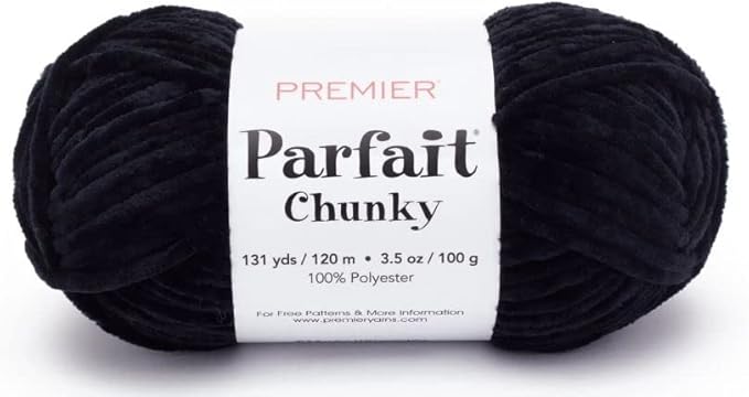 Premier Yarns Parfait Chunky Chenille 3.5 Oz 6 Super Bulky Weight 3 Pack Bundle with Bella's Stitch Place Holders (Black)