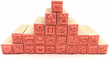 Diary Stamp Set,Wooden Rubber Signet for Children DIY Scrapbooking Planner Card Making(25pcs,Love Heart)