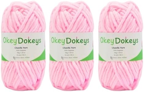 Size 6 Chenille Yarn 150g/96yds, 100% Polyester, Never Compressed to Keep Yarn Fluffy, 3 Packs, Each Skein - 1.76oz/50g, 32yds/35m, for Crocheting and Amigurumi, Cotton Cany Pink, Color 1