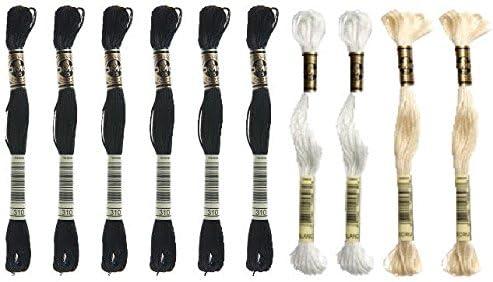 Embroidery Floss Thread Bundle : 6 Black (310), 2 Blanc, 2 Ecru