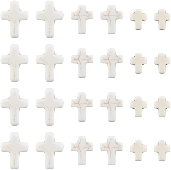 SUNNYCLUE 1 Box 90Pcs White Cross Beads Mini Small Synthetic Turquoise Stone Cross Bead Tiny Pocket Crosses Easter Holiday Crucifix Loose Spacer Beads for Jewelry Making Beading Supplies DIY Crafts