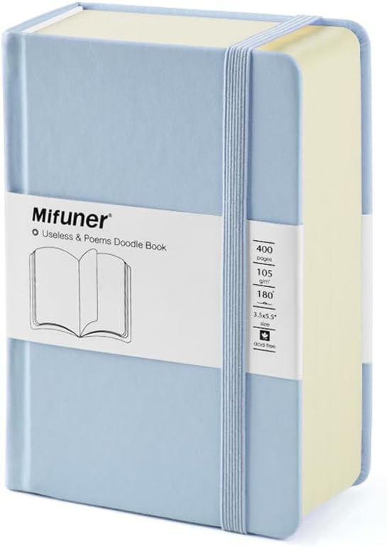 Mifuner Small Rectangle 3.5x5.5 200 Sheets 105gsm Mini Notebooks Blank Pages Sketchbooks Pocket Paint Writing Diary Memo PU Leather Cover Blue