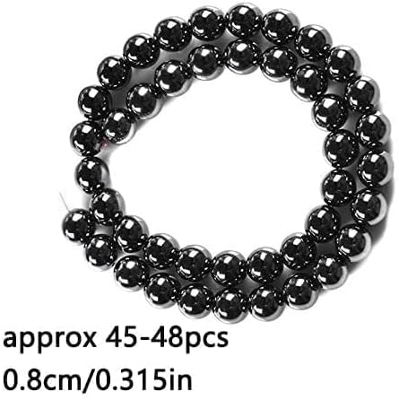 Stone Beads, 45pcs Black Hematite, 8mm Round Loose Beads for Jewelry Making, Bracelets, with Bag, String & Card