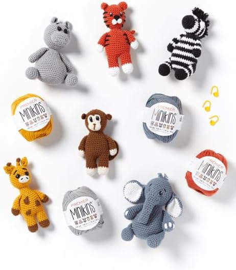 Premier Minikins Yarn 9-Pack Bundle with Bella's Crafts Stitch Markers (Wild Animals)
