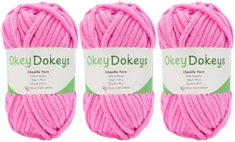 Size 6 Chenille Yarn 150g/96yds, 100% Polyester, Never Compressed to Keep Yarn Fluffy, 3 Packs, Each Skein - 1.76oz/50g, 32yds/35m, for Crocheting and Amigurumi, Ice Cream Pink, Color 2