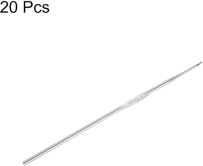 uxcell 20Pcs Crochet Hook Stainless Steel 1.0mm US Size 12 Metal Knitting Needles for DIY Craft Lace Yarn