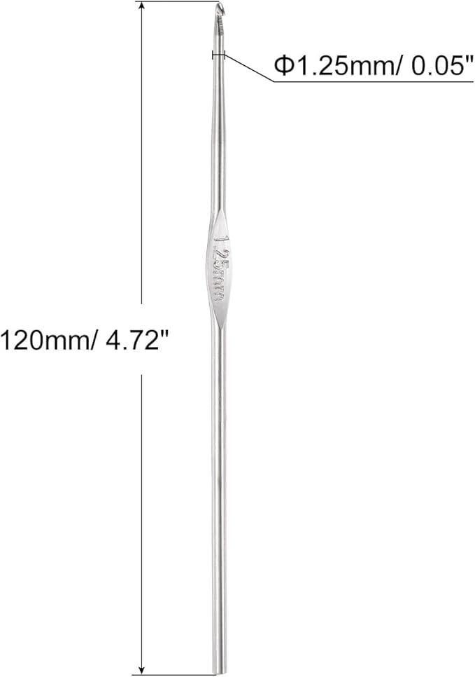 uxcell 20Pcs Crochet Hook Stainless Steel 1.25mm Metal Knitting Needles for DIY Craft Lace Yarn