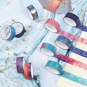 Galaxy Purple Washi Tape - Gold Foil Washi Masking Tape with Constalation, Blue Sky, Moon, Star, Celestial, Perfect for Bullet Journal, DIY Crafts