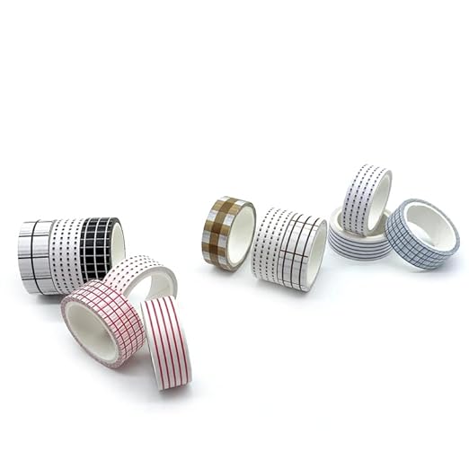 Basic Washi Tape Set 12 Rolls Dot & Grid Decorative Tapes for Journals, Planners, Scrapbooking, Gift Wrapping, DIY Crafts