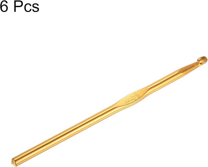 uxcell Aluminum Crochet Hook 6mm US Size J (Size 10) Knitting Needles for DIY Craft Yarn Gold Tone 6Pcs