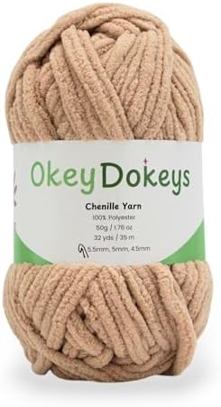 Size 6 Chenille Yarn 50g/32yds, 100% Polyester, Never Compressed to Keep Yarn Fluffy, 1 Pack, Each Skein - 1.76oz/50g, 32yds/35m, for Crocheting and Amigurumi, Almond Beige, Color 20