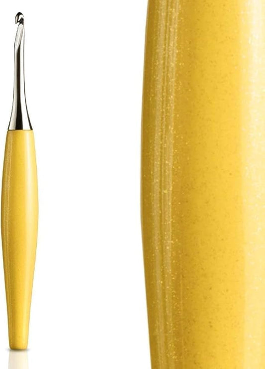 Furls Crochet Hook, Odyssey Yellow, Nickel Plated Tip for Effortless Glide, Ergonomic Handle Crochet Hooks 7" (Yellow Odyssey, M - 8.00MM)