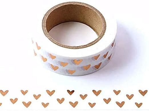 Syntego White with Rose Gold Foil Hearts Washi Tape Decorative Masking Stick on Trim 15mm x 10 Meters
