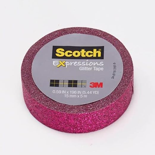 Scotch Expressions Glitter Washi Tape, Arts and Crafts Tape, .59 in x 196 in, Hot Pink Glitter, 6 Rolls