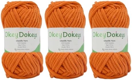 Size 6 Chenille Yarn 150g/96yds, 100% Polyester, Never Compressed to Keep Yarn Fluffy, 3 Packs, Each Skein - 1.76oz/50g, 32yds/35m, for Crocheting and Amigurumi, Pumpkin Orange, Color 9