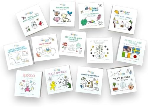 A Brighter Year The Original Adult Mini Coloring Book - 14 Piece Variety Pack - 3” x 3” Pocket Size, 50 Pages, Lay Flat Binding, Thick Paper, No Bleeding - Stress/Anxiety Relief - Relaxation, Gift