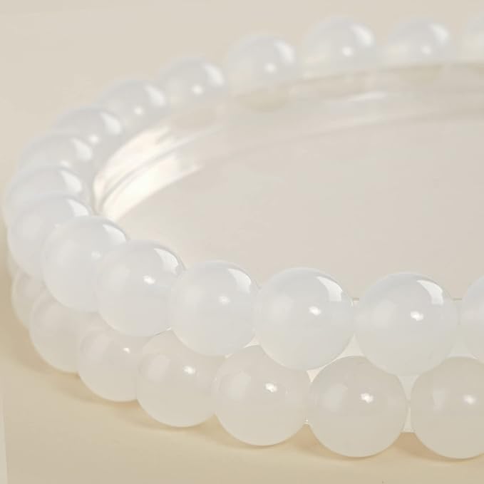 10mm Natural White Agate Round Bead - 35PCS Bulk Gemstone Beads for Jewelry Making, DIY Bracelets, Necklaces - Includes Crystal Stretch Cord - Beads for Crafting Gifts