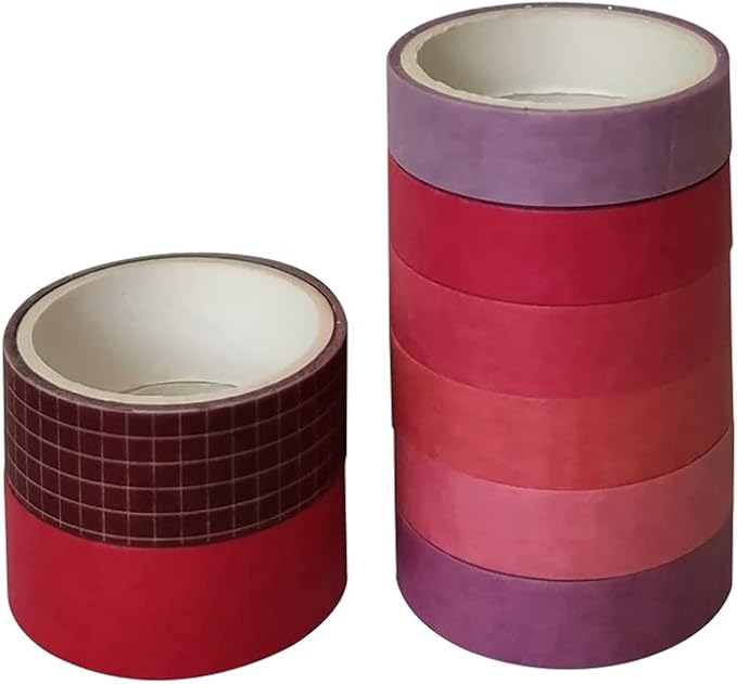 ZDOLAKIDS 8 Rolls Washi Tape Set Basic Solid Color Rose Red Adhesive Decorative Label Masking Tapes for DIY Scrapbooking Journaling Planner Letter Envelope Art Craft Cards