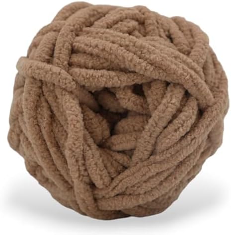 Size 6 Chenille Yarn 150g/96yds, 100% Polyester, Never Compressed to Keep Yarn Fluffy, 3 Packs, Each Skein - 1.76oz/50g, 32yds/35m, for Crocheting and Amigurumi, Neutral Tan, Color 12