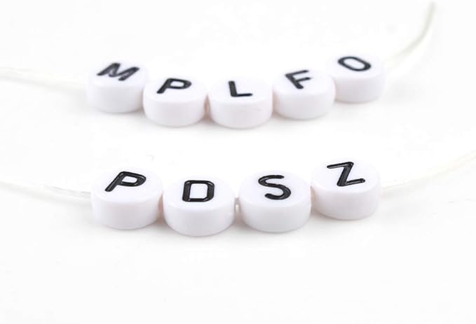 Song Xi 1200pcs White Round Acrylic Alphabet Beads - Black Letter Beads 4x7mm for Bracelets and Jewelry Making Key Chains