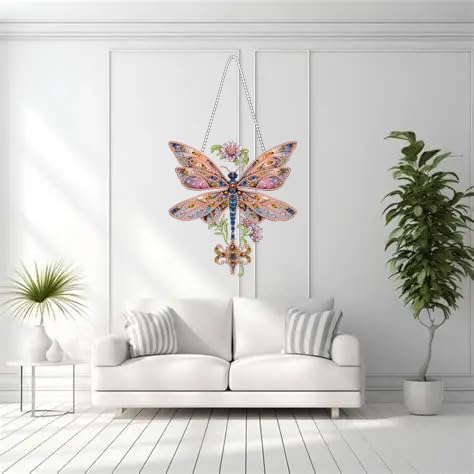 Dragonfly Diamond Art Hanging Kit for Adult Dragonflies, DIY Acrylic Dragon Fly Diamonds Painting Double Sided Pendant Dragonfly Ornaments for Christmas Tree Decoration, Birthday Gift for Mom