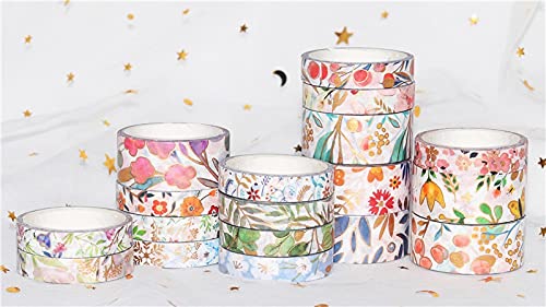 YUBX 18 Rolls Floral Gold Washi Tape Set VSCO Foil Masking Decorative for Arts, DIY Crafts, Journal Supplies, Planners, Scrapbook, Card/Gift Wrapping 8/15mm Wide (Flowers)