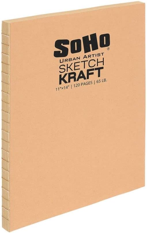 SoHo Urban Artist Open Bound Sketch Pads - Open Coptic Bound Sketch Pads for Drawing, Calligraphy, Any Dry Media, & More! - [Kraft - 11x14 - Single]